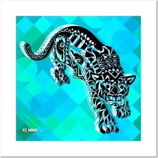 light blue floral tiger ecopop Posters and Art